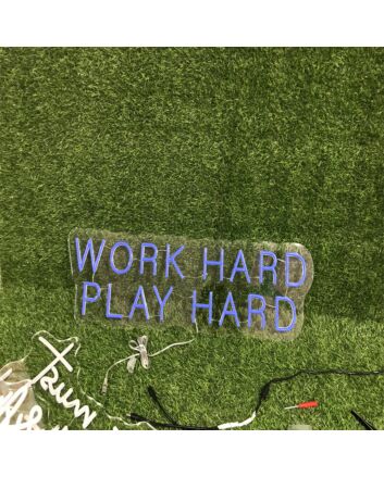 Brighten Up Your Office or Game Room with the Work Hard Play Hard Blue LED Neon Sign.