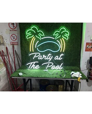 Brighten Up Your Poolside Bash: The Ultimate Party At The Pool Custom LED Neon Sign for Bars, Weddings, and Home Gatherings.