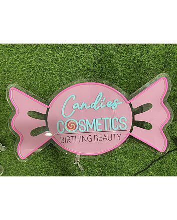 Brighten Up Your Beauty Space: Candies Cosmetics Birthing Beauty LED Neon Sign for Your Salon, Boutique, or Makeup Station