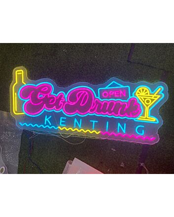 Elevate your bar or party ambiance with the vibrant Get Drunk Kenting Open Neon Sign.