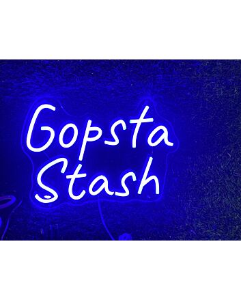 Brighten Up Your Space: Gopsta Stash Blue LED Neon Sign for Bars, Parties, and Home Decor Ambiance.