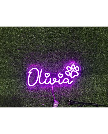 Brighten Your Space: Olivia With Paw Purple LED Neon Sign for Bars, Weddings, and Cozy Home Decor