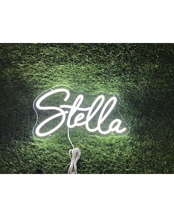 Elevate Your Space: Stella White LED Neon Sign for Chic Home Decor, Vibrant Office Atmospheres, and Trendsetting Bars.