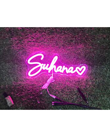 Brighten Your Space: Suhana With Heart Pink LED Neon Sign for Weddings, Parties, and Home Decor.