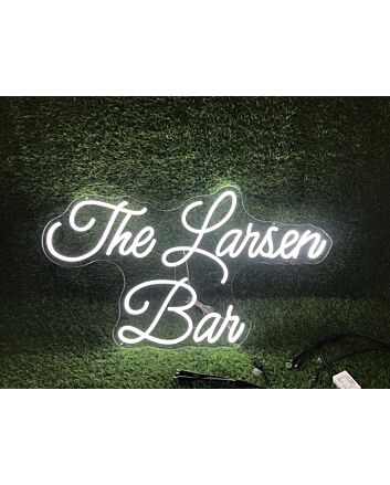Brighten Up Your Bar, Office, or Wedding with The Larsen Ban White LED Neon Sign.