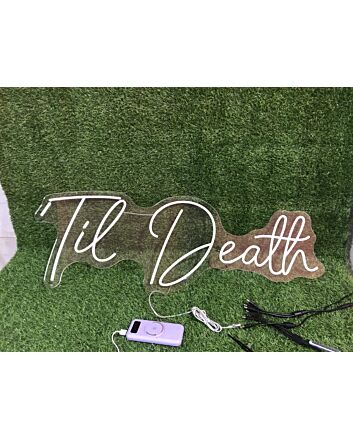 Brighten Your Wedding, Bar, and Home with the Unique Glow of the Yellow Til Death LED Neon Sign.