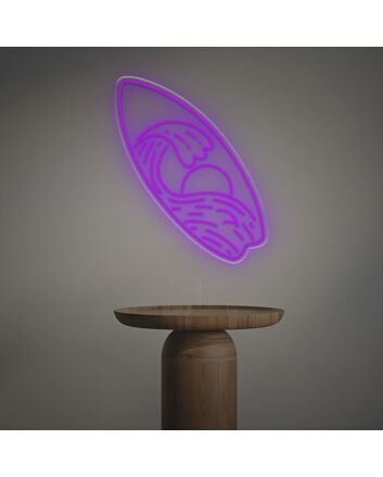 Bring the Beach Vibe to Your Bar, Office, or Home Decor with the Surfboard With Sun And Wave LED Neon Sign.