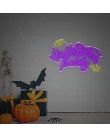 Transform your spooky celebration into something unforgettable with the Halloween Party With Bats LED Neon Sign - perfect for home decor, office festivities, and themed bars.