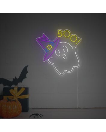 Add a Spooky Touch to Your Home, Office, or Halloween Bash with the Boo With Ghost LED Neon Sign.