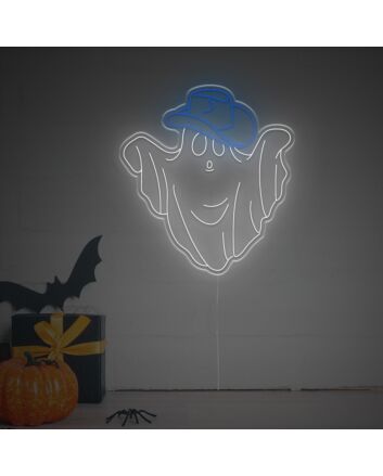 Add a Playful Western Glow to Your Bar, Game Room, or Halloween Event with the Ghost With Cowboy Hat And Boots LED Neon Sign.