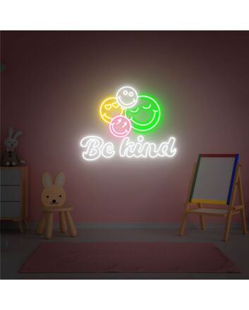 Brighten Up Any Space: Be Kind Neon Wall Art Smiley Face Neon Sign - Perfect for Home Decor, Offices, Bars, and Wedding Celebrations.