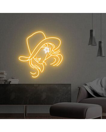 Elevate Your Space: Beautiful Girl With Cowboy Hat Neon Sign, Perfect for Game Room, Bar, and Home Office Decor.
