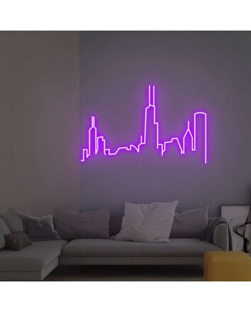 Transform Your Space: Chicago City Skyline Neon Sign Wall Decor, Perfect for Office, Bar, and Home Decor, Elevates Wall Art Ambiance