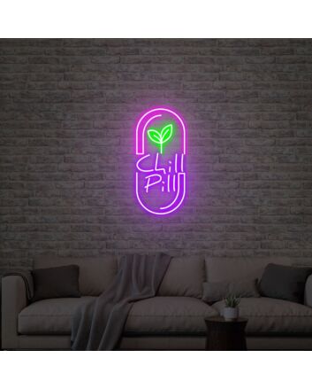 Brighten Up Your Space: Chill Pill Acrylic Artwork Neon Sign for Office, Bar, and Wedding Ambiance