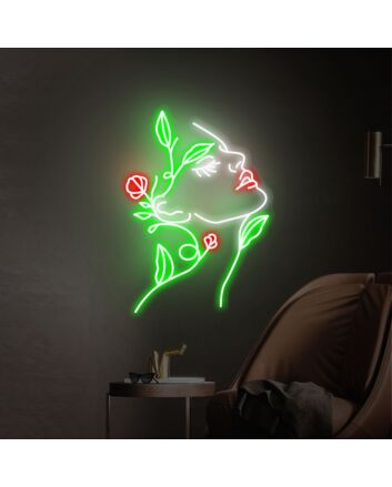 Elevate Your Space: Face Neon Sign Rose Handmade Art Neon Light White Vibes - Perfect for Home Decor, Office Ambience, Bars, and Romantic Weddings.