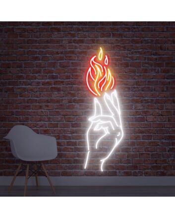 Transform Your Space: &quot;Hand With Fire Neon Sign&quot; - Ideal for Game Rooms, Home Bars, and Eclectic Office Decorations