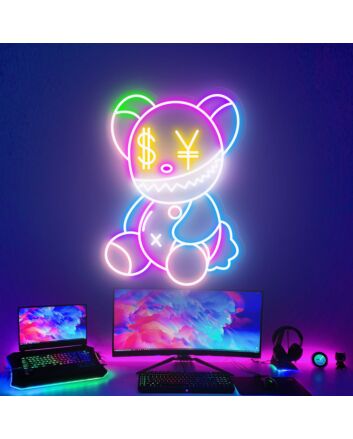 Brighten Up Your Space with Kaw Teddy Bear Neon Sign: Perfect for Game Rooms, Home Decor, and Celebratory Events Like Weddings and Parties.