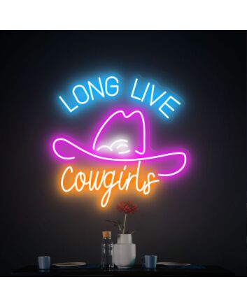 Brighten Up Your Western-Themed Bar or Wedding: Long Live Cowgirls Neon Sign Led Light Cowboy Hat Decoration.