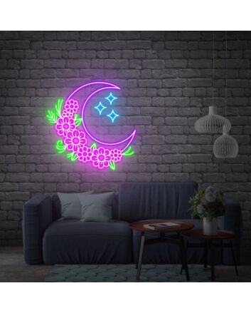 Brighten Your Nights and Celebrate in Style: Moon Flower Star Neon Sign Handmade Art Neon Light White Vibes for Wall Decor, Perfect for Bars, Weddings, and Trendy Home Settings