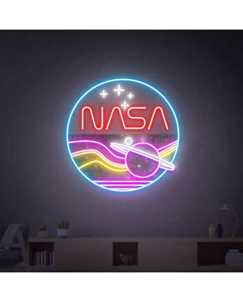 Brighten Up Your Space: Nasa Round Handcrafted Led Neon Sign, Perfect for Office Decor, Bars, Weddings, and Parties - An Amazing Unique Gift.