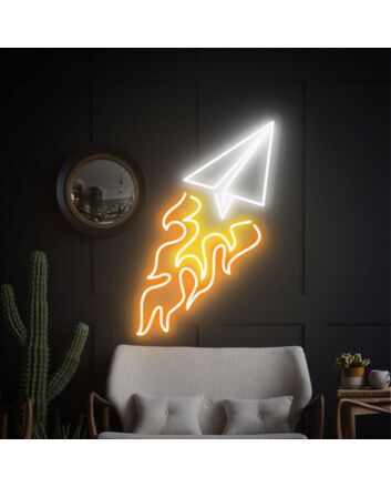 Brighten Up Your Space: Perfect for Home, Office, and Bar - Paper Airplane Tail Fire Neon Sign Wall Decor.