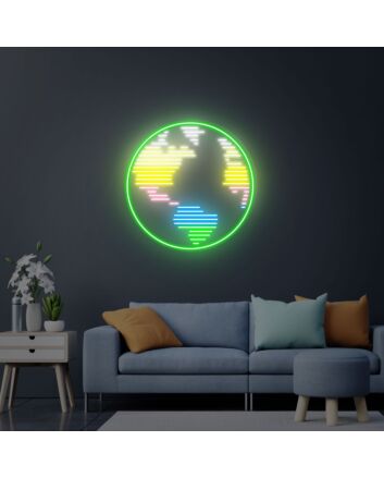 Bring a Cosmic Touch to Your Living Space, Office, or Party with Planet Earth Globe Neon Sign Lights - Perfect for Game Room and Home Wall Decor.