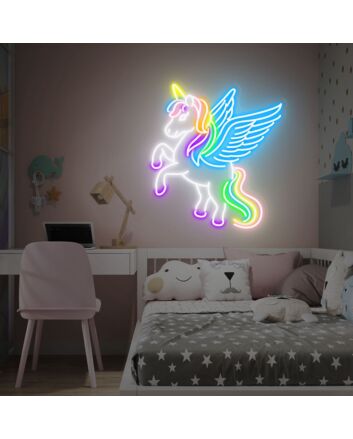 Bring Magic to Any Space: Perfect for Kids&#039; Bedrooms, Christmas Surprises, and Dorm Room Decor with the Rainbow Unicorn Neon Sign LED Display.