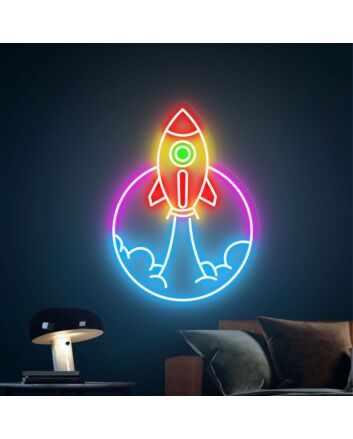 Elevate Your Space Adventure: Spaceship LED Sign Rocket Neon Sign for Wall Decor - Perfect for Kids' Rooms, Themed Parties, and Tech Offices.