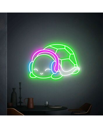 Brighten Up Your Bar, Game Room or Teen's Space with the Turtle With Headphones Led Neon Sign.