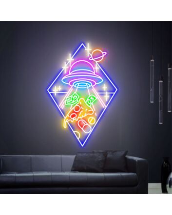 Add a Cosmic Touch to Your Bedroom, Game Room, or Next Extraterrestrial-Themed Party with Ufo Pizza Neon Lights Star Neon Wall Decor Flying Saucer Bedroom Neon Night Light.