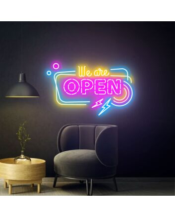 Brighten Your Business or Celebrate in Style with the We Are Open Neon Sign - Perfect for Shops, Bars, Weddings, and Parties.