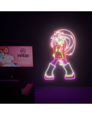 Brighten Up Your Space: Zero Two Anime Neon Sign LED Light - Perfect for Cute Kawaii Girls Wall Decor in Home, Stores, and Themed Parties.
