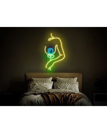 Enhance Your Space: Woman with Flower Neon Sign, Perfect for Bedroom, Home Decor, Bars, and Weddings