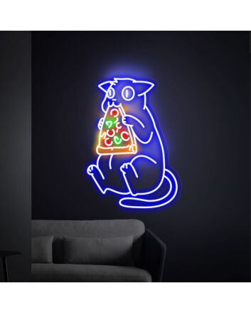 Brighten Your Space with Cat Eating Pizza Led Neon Sign - Perfect for Home Decor, Pizza Shops, and Fun Gatherings