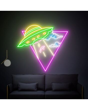 Elevate Your Space: Cool Ufo Kidnapping Man Led Neon Sign for Creative Wall Decor in Home, Office, Bars, and Sci-Fi Themed Parties.