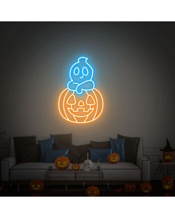 Spookify Your Space: Perfect for Halloween Parties, Home Entrances, or Bar Ambiance with Fairy Ghost Pumpkin Led Neon Sign Halloween Wall Decor.