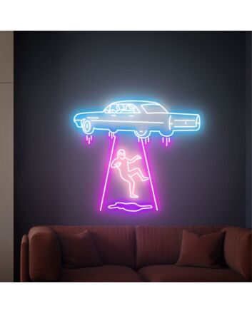 Elevate Your Space with Adventure: Perfect for Kids' Rooms, Themed Parties, and Sci-Fi Bars - Flying Car Led Neon Sign Kidnapping Alien Neon Light Sign