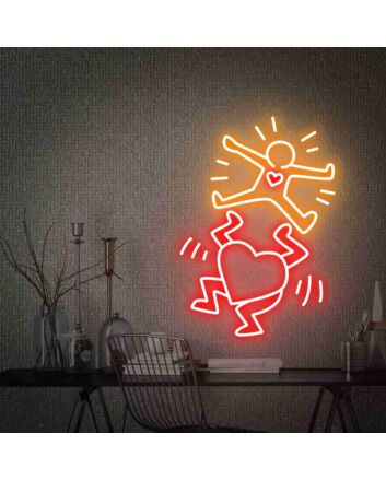 Brighten Your Space: Keith Haring Heart Led Neon Sign for Home Decor, Office Vibes, and Romantic Wedding Settings