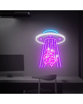 Add a whimsical touch to your bar or game room with Kidnapping Cow Led Neon Sign Cow Abduction Neon Light.