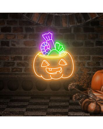 Transform Your Space for Halloween and Fall Celebrations with Pumpkin Candy Led Neon Sign Pumpkin Lantern Light Sign Wall Decor for Homes, Bars, and Parties.