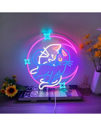 Brighten Your Space with Sailor Moon Cat Led Neon Sign - The Perfect Anime Wall Art Decor for Home, Office, or Themed Parties