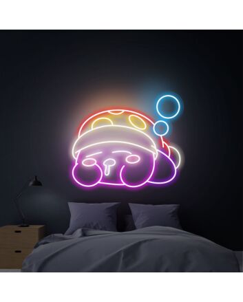 Brighten Your Child&#039;s Bedroom, Gaming Space, or Birthday Bash with Sleepy Kirby LED Neon Sign - The Ultimate Anime Kirby Wall Art and Gift Idea.
