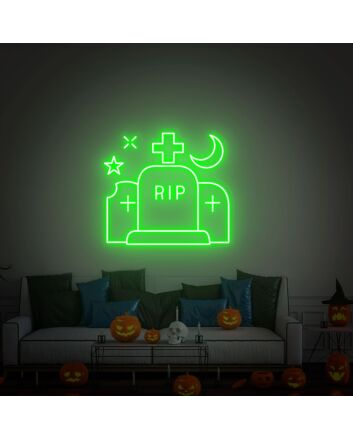 Elevate Your Halloween Celebration: Light Up Your Home, Office, or Spooky Event with the Tombstone Rip Wall Led Neon Sign.