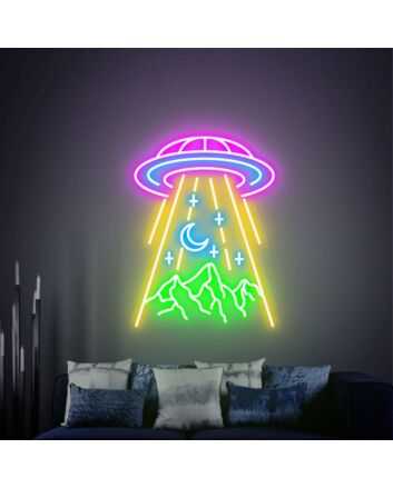 Revamp Your Space: Ufo Mountain Led Neon Sign for Creative Home Bedroom, Office, and Bar Wall Decor