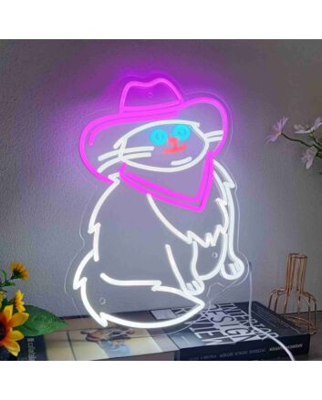 Enhance Your Space with Enchantment: Perfect for Home, Office, or Bar – Western Cowboy Cat Led Neon Sign Cowboy Hat Decor.