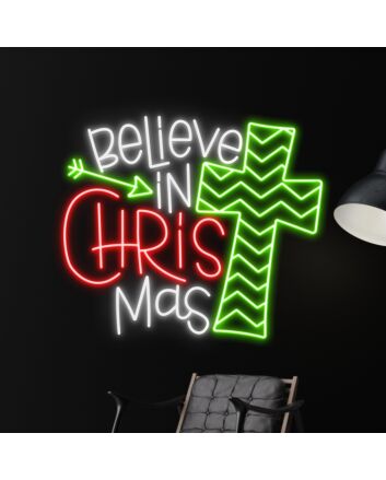Brighten Up Your Festivities: Believe In Christmas LED Neon Sign - Perfect for Home Decor, Office Celebrations, and Holiday Parties.