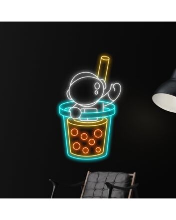 Brighten Your Space: Perfect for Home, Cafes, and Themed Parties with Bubble Tea Led Neon Sign Spaceman Led Sign Bubble Tea Coffee Wall Decors.