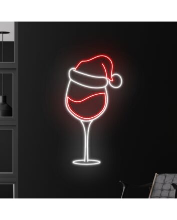 Add Festive Cheer to Your Home, Office, and Holiday Parties with the Champagne Christmas Hat LED Neon Sign - Perfect for Creating a Merry Atmosphere!