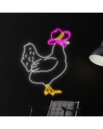 Brighten Up Your Restaurant, Bar or Home with the Whimsical Chicken Cowboy Hat LED Sign - Perfect for Animal Lovers and Neon Light Enthusiasts Alike!