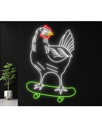 Bring Fun to Your Space: Chicken Skateboarding Led Neon Sign, Perfect for Home Decor, Bars, and Birthday Celebrations.